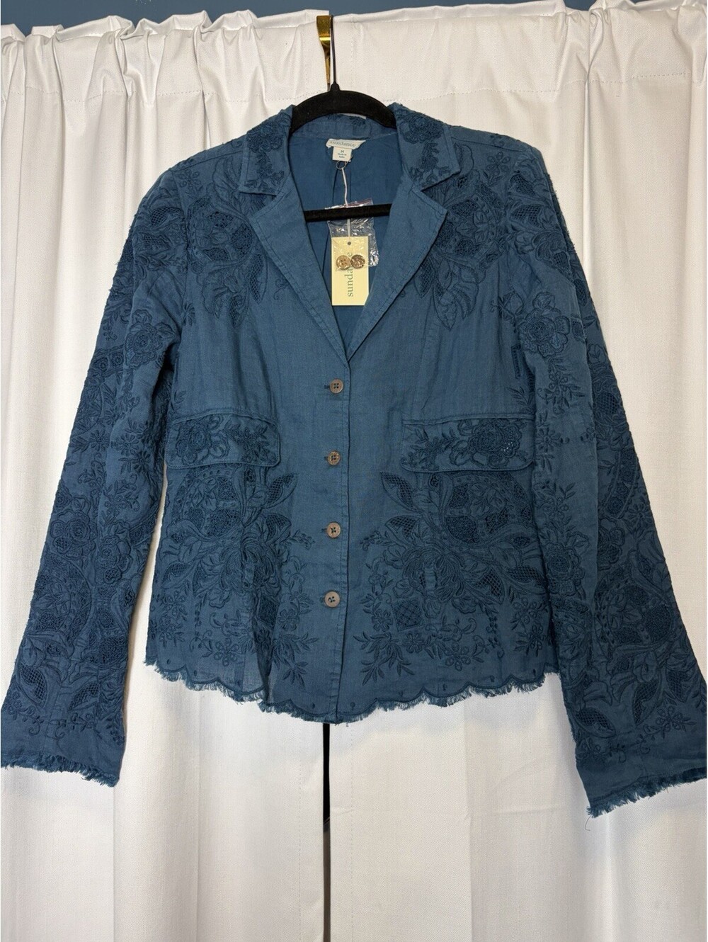 Sundance Teresa Lace Floral Jacket Blazer In Pond Women's S Blue Teal $228